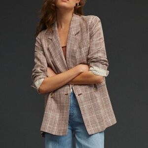 Maeve by Anthropologie Double-Breasted Plaid Blazer